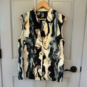 Navy and cream, abstract, print blouse